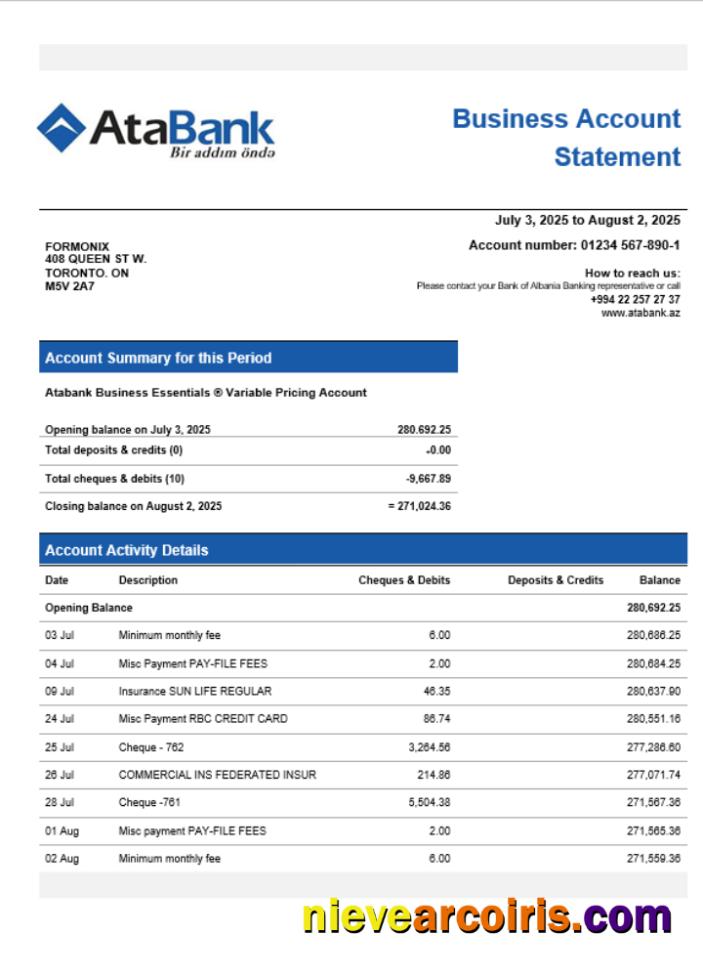 Atabank business organization checking  statement